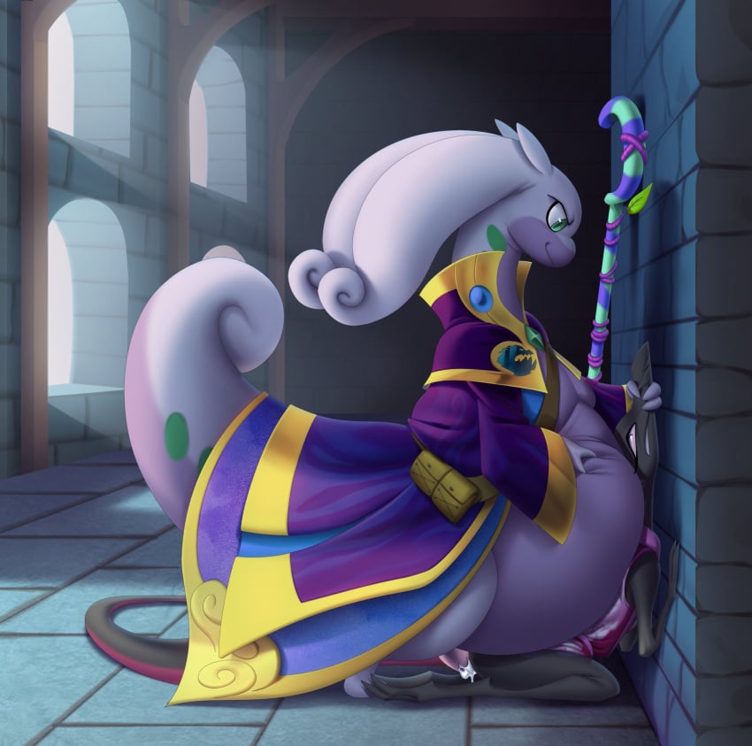 ambiguous_penetration anthro castle clothing covering covering_mouth cubow dominant duo female from_behind_position generation_6_pokemon generation_7_pokemon goodra hi_res hippil_(totodice1) larger_male magic_user male male/female nintendo no_humans overweight overweight_male penetration pokemon pokemon_(species) questionable_consent rape_play robe ryme_(totodice1) salazzle sex size_difference smaller_female staff