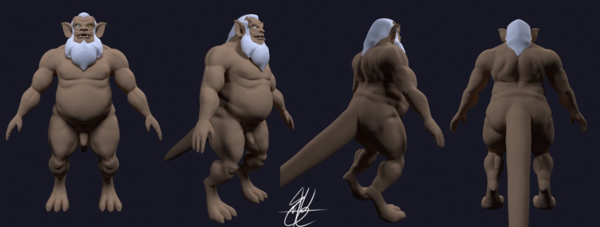 1boy 3d beard belly disney facial_hair gargoyles hudson_(gargoyles) long_beard male male_only mature_male penis solo suce