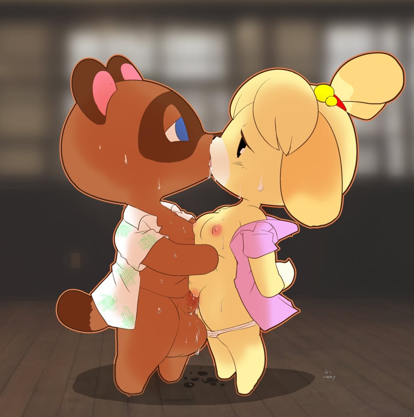 absurd_res animal_crossing anthro balls big_balls blush bodily_fluids breasts brown_body brown_fur canid canine canis clothed clothing detailed_background domestic_dog duo eye_contact female fur genital_fluids genitals hair hi_res hug huge_balls isabelle_(animal_crossing) kissing looking_at_another male male/female mammal nintendo nipples panties panties_down partially_clothed penetration penis raccoon_dog saliva shih_tzu shirt sweat tanuki tom_nook_(animal_crossing) topwear toy_dog unbuttoned unbuttoned_shirt underwear underwear_down vaginal_fluids vaginal_penetration vaginal_penetration vein veiny_penis woory yellow_body yellow_fur