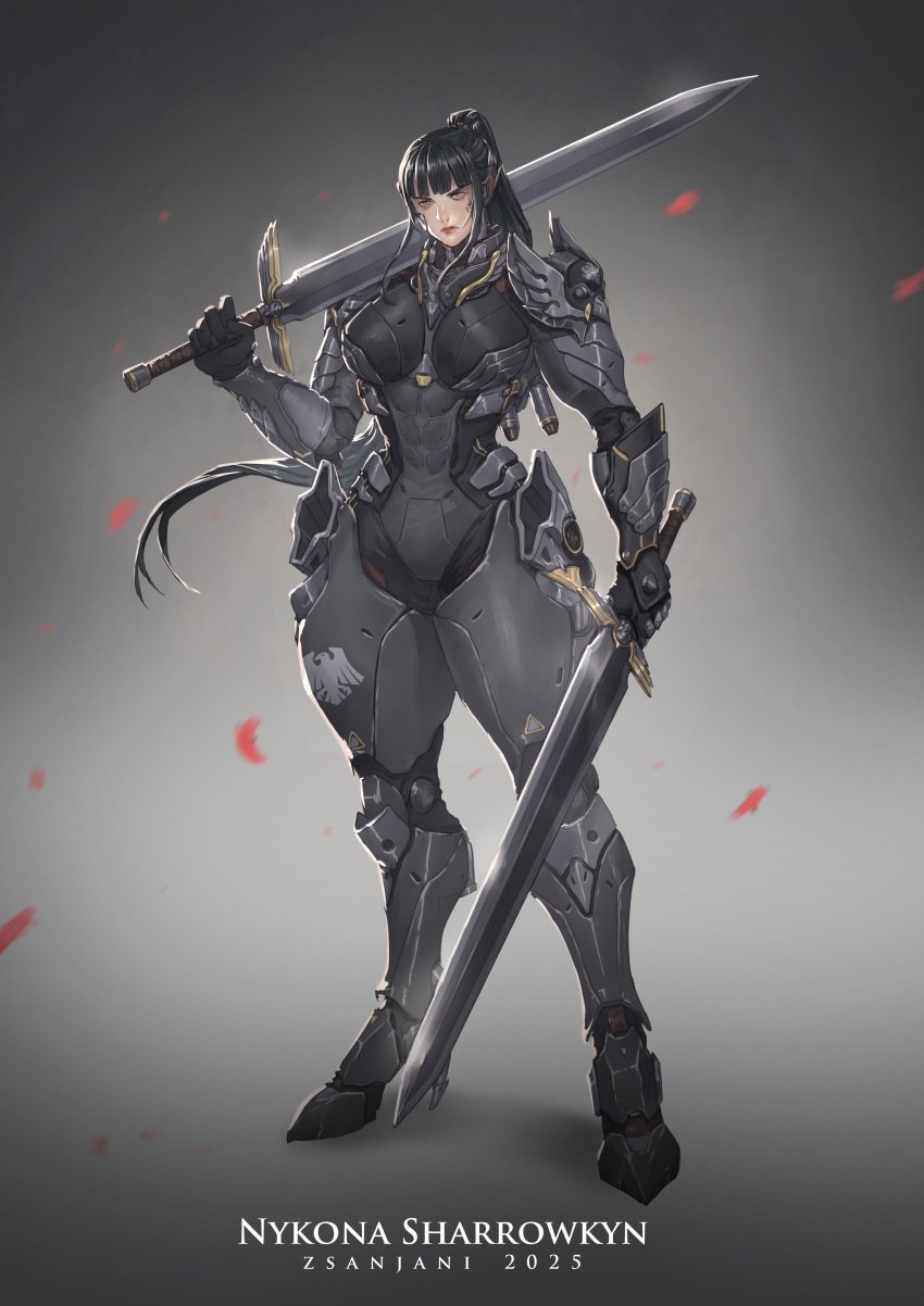 40k_cyoa abs armor armored_female big_breasts black_hair breasts clothed clothes clothing curvaceous curvaceous_body curvaceous_female curvaceous_figure curvaceous_hips curvy curvy_body curvy_female curvy_figure curvy_hips female female_focus female_only genderbent genderswap_(mtf) heels high_ponytail long_hair muscular muscular_female nykona_sharrowkyn ponytail rule_63 swords thick_hips thick_thighs thighs warhammer_(franchise) warhammer_40k weapon wide_hips zsanjani