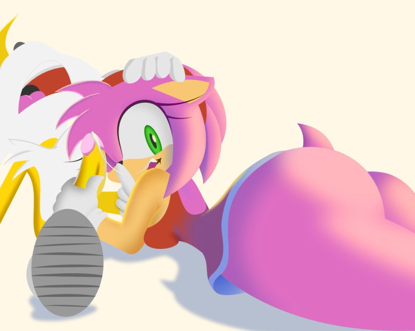 after_fellatio age_difference amy_rose ass breasts cum cum_in_mouth cum_trail furry green_eyes hand_on_head momozuki open_mouth penis smile sonic_(series) sonic_the_hedgehog_(series) tail tails_the_fox