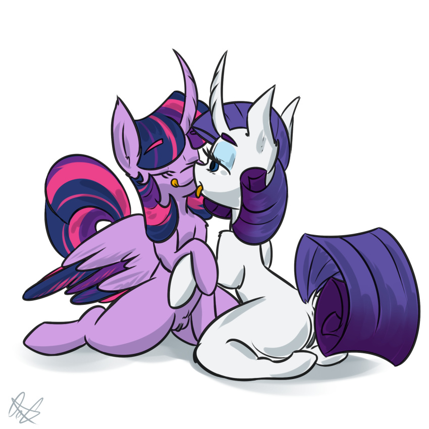 1:1 2016 alicorn anus closed_eyes dock duo equine female feral feral_on_feral friendship_is_magic hair half-closed_eyes hi_res horn kneeling mammal multicolored_hair my_little_pony ogaraorcynder purple_hair pussy rarity_(mlp) simple_background spread_legs spreading tongue tongue_out twilight_sparkle_(mlp) unicorn wings yuri