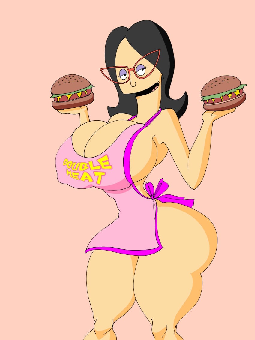 apron apron_only big_breasts black_hair bob's_burgers burger female glasses linda_belcher long_hair maxtlat solo solo_female tagme