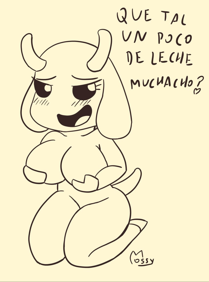 anthro breasts bunny_maloney charlotte_(bunny_maloney) female furry goat goat_horns holding_breast looking_at_viewer mossycl spanish spanish_dialogue spanish_text tagme