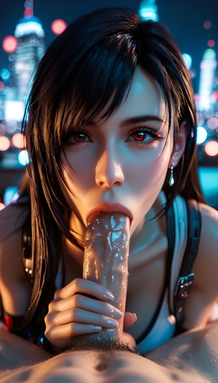 1boy 1girls ai_generated bangs big big_penis black_hair blowjob breasts crop_top earrings fellatio female female_focus final_fantasy final_fantasy_vii final_fantasy_vii_remake grabbing_penis hand_on_penis holding_penis long_hair looking_at_viewer male male_pov penis penis_in_mouth pov pov_eye_contact realistic red_eyes scarletio suspenders tifa_lockhart uncensored uncensored_penis