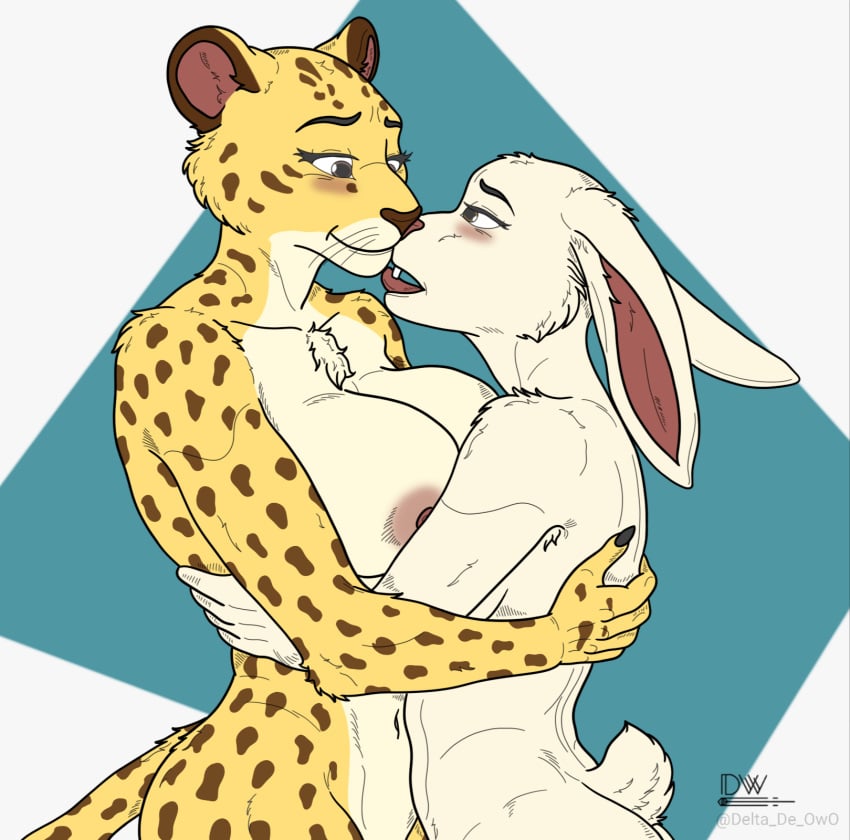 2girls anthro ass beastars breasts delta_dewitt digital_media_(artwork) domestic_rabbit duo dwarf_rabbit felid female female/female fur genitals haru_(beastars) hi_res lagomorph leopard leporid lesbian mammal nipples nude oryctolagus pantherine rabbit sheila_(beastars) shiira_(beastars) simple_background smile spots tail white_body white_fur yuri