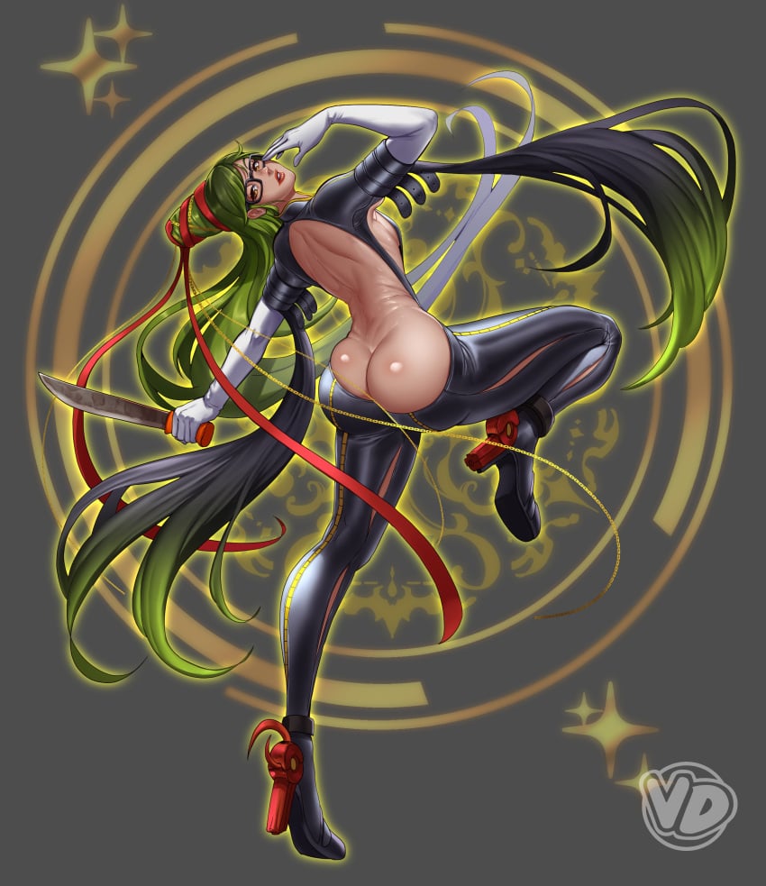 arm_sleeves ass bare_ass bare_back bayonetta bayonetta_(character) bayonetta_(cosplay) belt big_ass big_butt brown_eyes butt_crack colombian female female_focus flat_chest freckles glasses gloves green_hair hair_up heels hispanic hispanic_virtual_youtuber huge_ass huge_butt indie_virtual_youtuber latam_virtual_youtuber latex latex_clothing latex_suit leaning_back light-skinned_female light_skin long_gloves machete pulled_up_hair red_ribbon ryumivt short_hair small_breasts standing standing_on_one_leg thick_ass thick_butt thick_thighs twitch twitch.tv vedtomd virtual_youtuber vtuber white_gloves yellow_eyes youtube youtube_hispanic