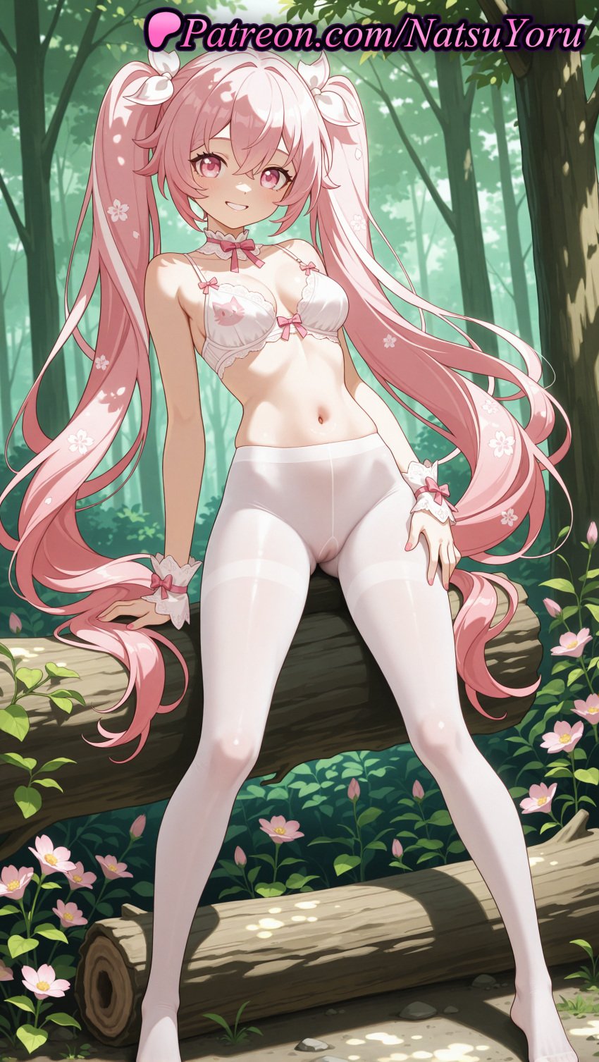 1girls ai_generated anime anime_style arm_support bangs bare_arms bare_shoulders blush bow bow_bra bra breasts bust busty cameltoe choker cleavage collarbone crotch_seam day feet female female_focus female_only fingernails flower foot_fetish forest frilled_choker frills full_body grin hair_between_eyes hair_flower hair_ribbon hand_on_own_thigh hentai hi_res high_quality high_resolution highres hololive hololive_gamers hololive_gen_0 hololive_gen_1 hololive_japan legs lingerie log long_hair looking_at_viewer medium_breasts nail_polish natsuyoru nature navel no_panties no_shoes outdoors panties panties_under_pantyhose pantsu pantyhose patreon pink_bow pink_choker pink_eyes pink_flower pink_hair pink_nails pussy red_eyes ribbon sakura_miko see-through see-through_legwear sitting small_breasts smile solo solo_female standing stomach teeth thighband_pantyhose thighs toenail_polish toenails toes tree twintails underwear underwear_only very_long_hair voluptuous voluptuous_female white_bow white_bra white_choker white_pantyhose white_ribbon wrist_cuffs