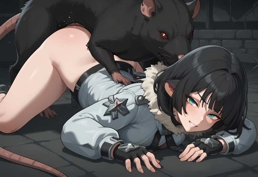 ai_generated animal_ears black_hair gosterner jane_doe_(zenless_zone_zero) rat top-down_bottom-up zenless_zone_zero zoophilia