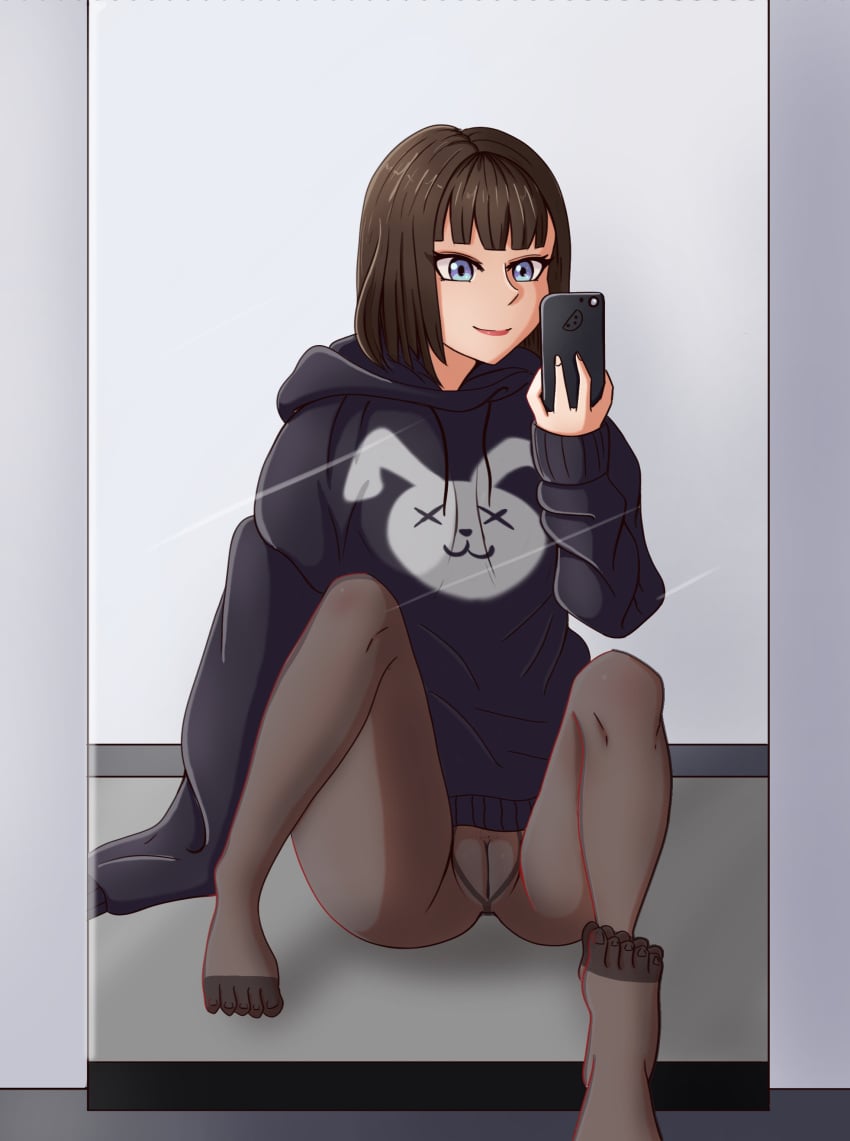 1girls bob_cut cute_girl feet no_panties oc pantyhose_only shadowmm2 sweater vagina