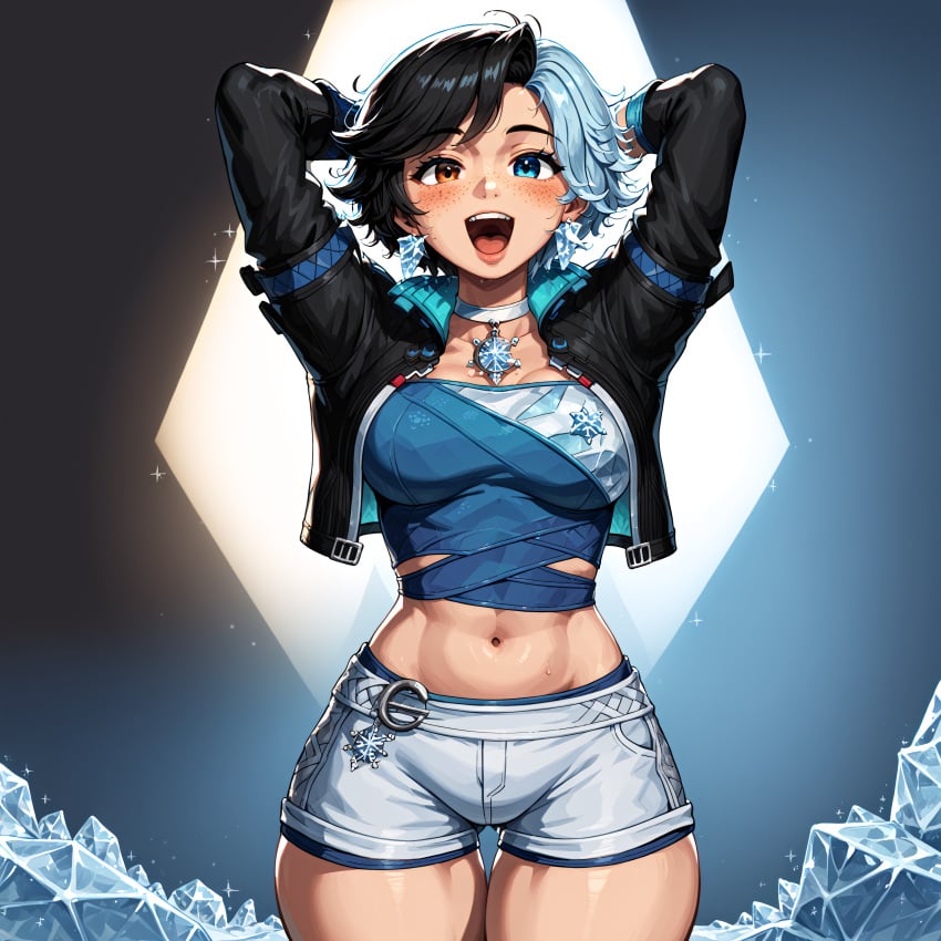 2025 ai_assisted ai_generated allmightyeagle_(ame) black_hair cute ice luna_snow luna_snow_(marvel_rivals) marvel marvel_rivals patreon tagme thin thin_waist white_hair