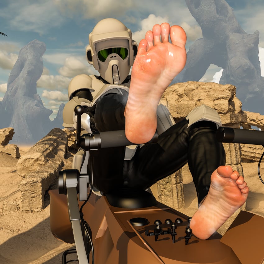 barefoot bustin3d desert foot_fetish foot_focus male musk musky_feet scout_trooper speeder_bike star_wars stormtrooper sweat sweaty_feet