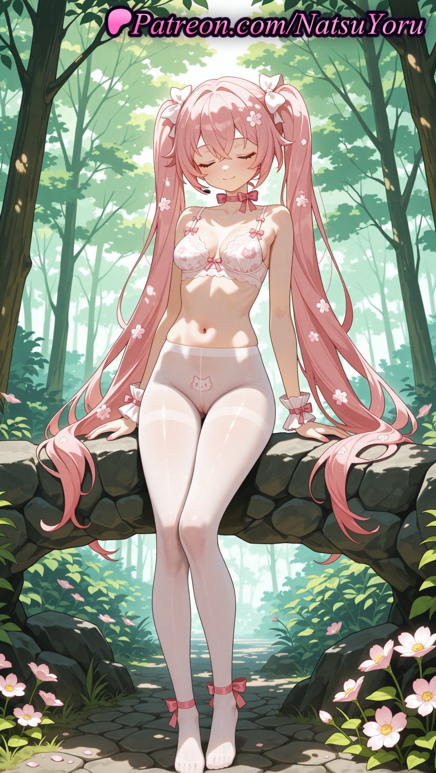 1girls ai_generated animal_print anime anime_style ankle_ribbon arms_at_sides bangs bare_shoulders blush bow bow_bra bra breasts bush bust busty cameltoe choker cleavage closed_eyes closed_mouth collarbone crossed_bangs crotch_seam dappled_sunlight day facing_viewer feet female female_focus female_only floral_print flower foot_fetish forest frilled_bra full_body gusset hair_between_eyes hair_flower hair_ornament hairbow headset hentai hi_res high_quality high_resolution highres hololive hololive_gamers hololive_gen_0 hololive_gen_1 hololive_japan leg_ribbon legs lingerie long_hair medium_breasts natsuyoru nature navel no_panties no_shoes outdoors panties panties_under_pantyhose pantyhose patreon pink_bow pink_bra pink_choker pink_flower pink_hair pink_ribbon print_bra print_panties pussy ribbon ribbon_choker sakura_miko see-through_legwear sitting small_breasts smile solo solo_female stomach thighband_pantyhose thighs toes tree twintails underwear underwear_only very_long_hair voluptuous voluptuous_female white_bow white_bra white_flower white_pantyhose white_ribbon white_wrist_cuffs wrist_cuffs