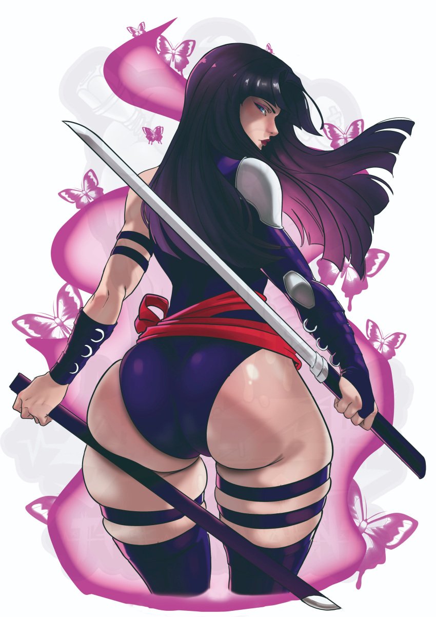 1girls absurd_res ass big_ass female female_focus female_only hi_res huge_ass large_ass light-skinned_female light_skin looking_at_viewer looking_back marvel marvel_rivals nero_undead neroundead psylocke psylocke_(marvel_rivals) sai_(marvel) solo sword thighs vengeance_psylocke weapon wide_hips