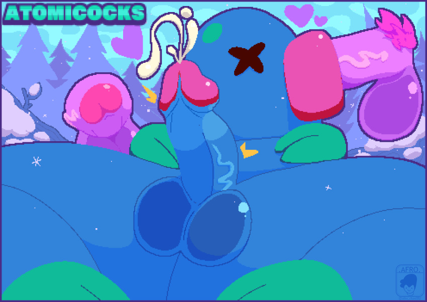 absurd_res afro_chan332 atomicrops balls big_balls big_penis blue_body blue_border bodily_fluids border cum cumshot digital_media_(artwork) ejaculation eulipotyphlan genital_fluids genitals group group_sex hi_res male male/male mammal medibang_paint_(artwork) mole_(animal) outside penis pixel_(artwork) sex threesome trio