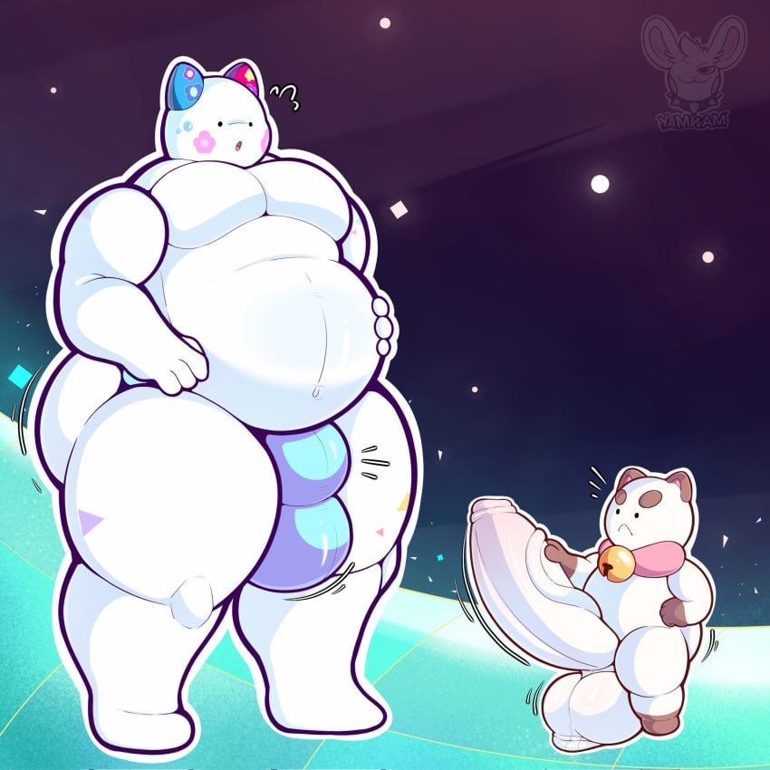 2boys absurd_res absurd_resolution absurdres anthro anthro_male ass bee_and_puppycat bell bell_collar catboy category chubby chubby_anthro chubby_belly chubby_male collar digital_art digital_drawing_(artwork) digital_media digital_media_(artwork) felid feline felis feral feral_male foreskin hi_res high_resolution highres jockstrap jockstrap_only large_penis larger_male moully_(bee_and_puppycat) movement_lines penis penis_bigger_than_body penis_out penis_size_difference puppycat smaller_male tagme thick thick_ass thick_butt thick_hips thick_legs thick_penis thick_thighs vein veins veins_on_dick veiny veiny_penis yamwamm