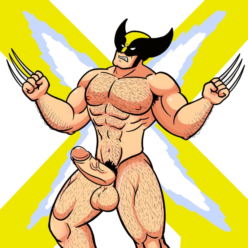 balls bara body_hair boner erection james_howlett male male_only marvel marvel_comics muscles muscular nude penis pgbckup sideburns solo solo_male wolverine_(x-men) x-men