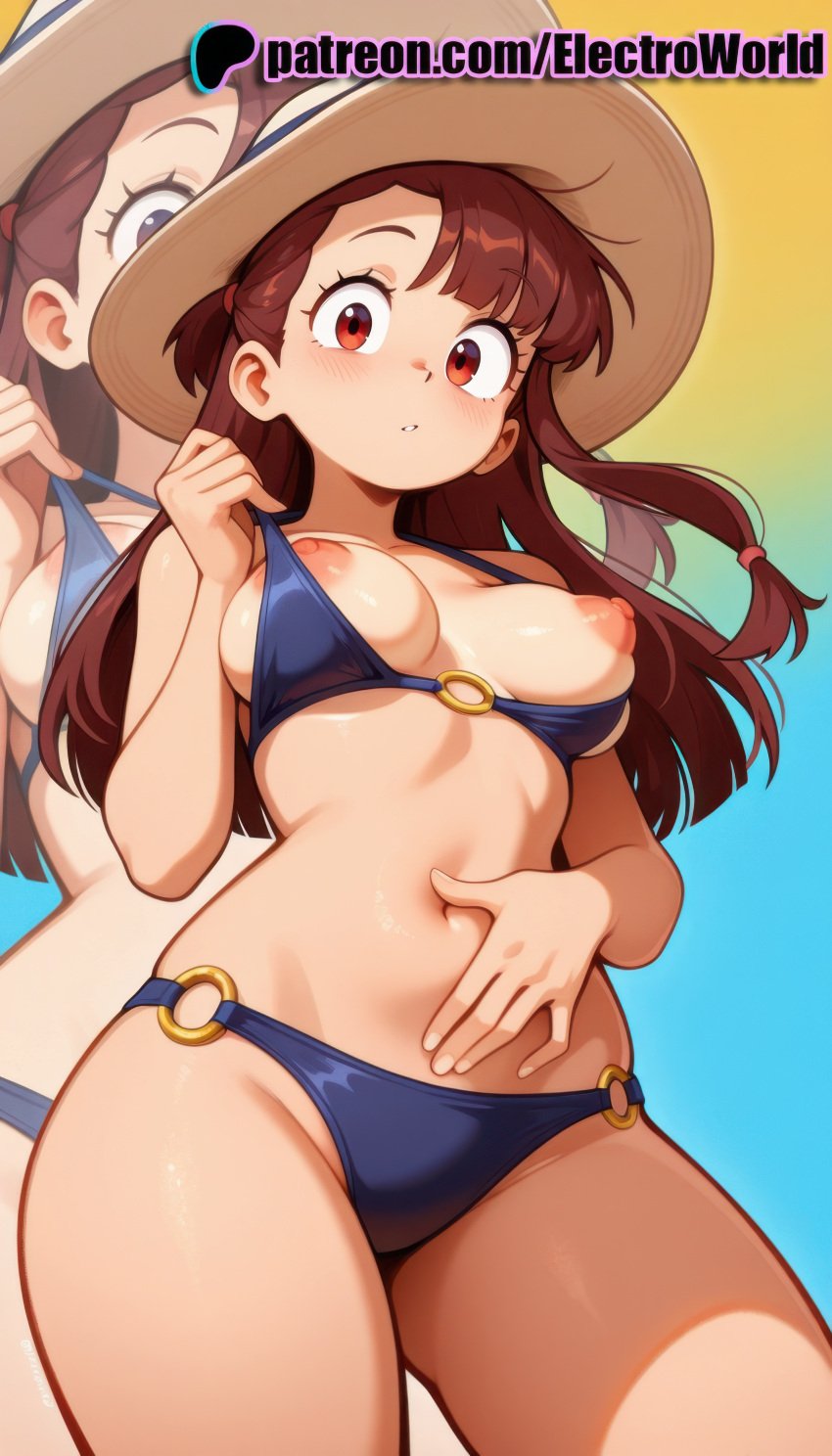 1girls 2025 ai ai_assisted ai_generated anime anime_girl anime_style artist_name atsuko_kagari average_breasts bikini blue_bikini blush breast breasts breasts breasts brown_hair bust chest clothes_pull electroworld erect_nipples exposed_nipples female hard_nipples hat hi_res high_quality high_resolution highres lifted_by_self little_witch_academia long_hair looking_at_viewer medium_boobs medium_breasts multiple_views navel nipple nipples nipples_outside normal_boobs normal_breasts o-ring o-ring_bikini o-ring_bottom o-ring_top patreon patreon_username simple_background solo stable_diffusion sun_hat swimsuit uncensored_nipples watermark witch_hat