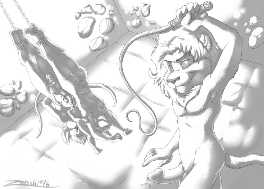 anthro balls bondage bound chastity chastity_cage chastity_device dungeon erection feline female furry lion male male_chastity maledom malesub mammal mouse multiple_subs penis pussy rodent sketch suspension torture upside_down whip young zooshi