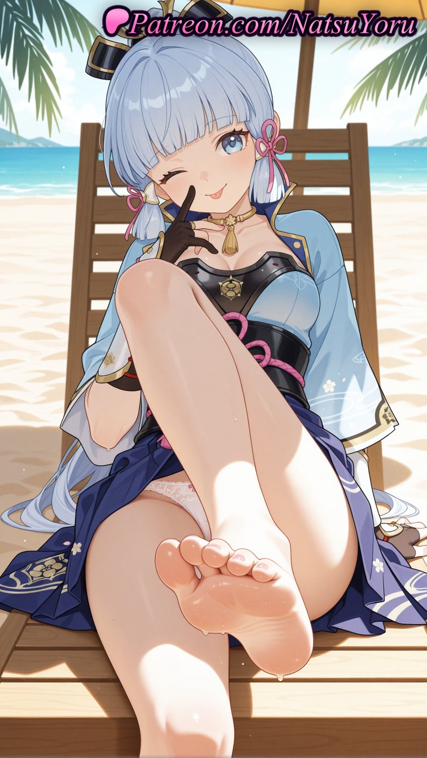 1girls ai_generated akanbe anime anime_style arm_guards armor armored_dress asian bangs bare_legs barefoot beach beach_chair beach_umbrella black_gloves blue_eyes blue_hair blue_hakama blue_shirt blue_skirt blunt_bangs blunt_tresses blush bow bow_panties breastplate breasts bust busty chair choker cleavage collarbone day eyelid_pull feet female female_focus female_only finger_to_cheek flower_knot foot_fetish foot_focus foot_out_of_frame foot_up foreshortening genshin_impact gloves hair_ornament hair_ribbon hakama hakama_short_skirt hakama_skirt hand_up head_tilt hentai hi_res high_quality high_resolution highres hoyoverse japanese_armor japanese_clothes kamisato_ayaka kamisato_ayaka_(springbloom_missive) knee_up leg_up legs light_blue_hair long_hair looking_at_viewer medium_breasts mihoyo mole mole_under_eye nail_polish natsuyoru neck_ring neck_tassel ocean one_eye_closed outdoors palm_tree panties pantsu pantyshot partially_fingerless_gloves patreon pleated_skirt ponytail pov_feet presenting_foot ribbon sand short_sleeves sidelocks sitting skirt sky smile soles solo solo_female tassel thighs toenails toes tongue tongue_out tree umbrella underwear very_long_hair voluptuous voluptuous_female water wet white_panties