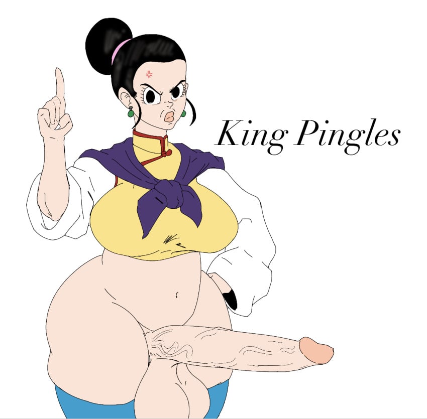 angry_expression angry_face asian chichi chichi_futa chubby_belly chubby_female chubby_futanari dragon_ball dragon_ball_super futa_only futanari kingpingles large_breasts large_penis long_penis milf older_female thick_ass thick_legs thick_penis thick_thighs white_background wife