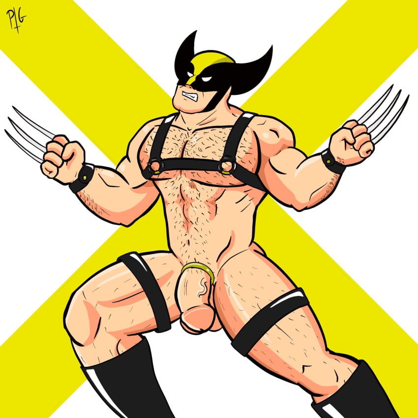 balls bara body_hair cock_ring flaccid harness james_howlett male male_only marvel marvel_comics muscles muscular penis pgbckup sideburns solo solo_male wolverine_(x-men) x-men