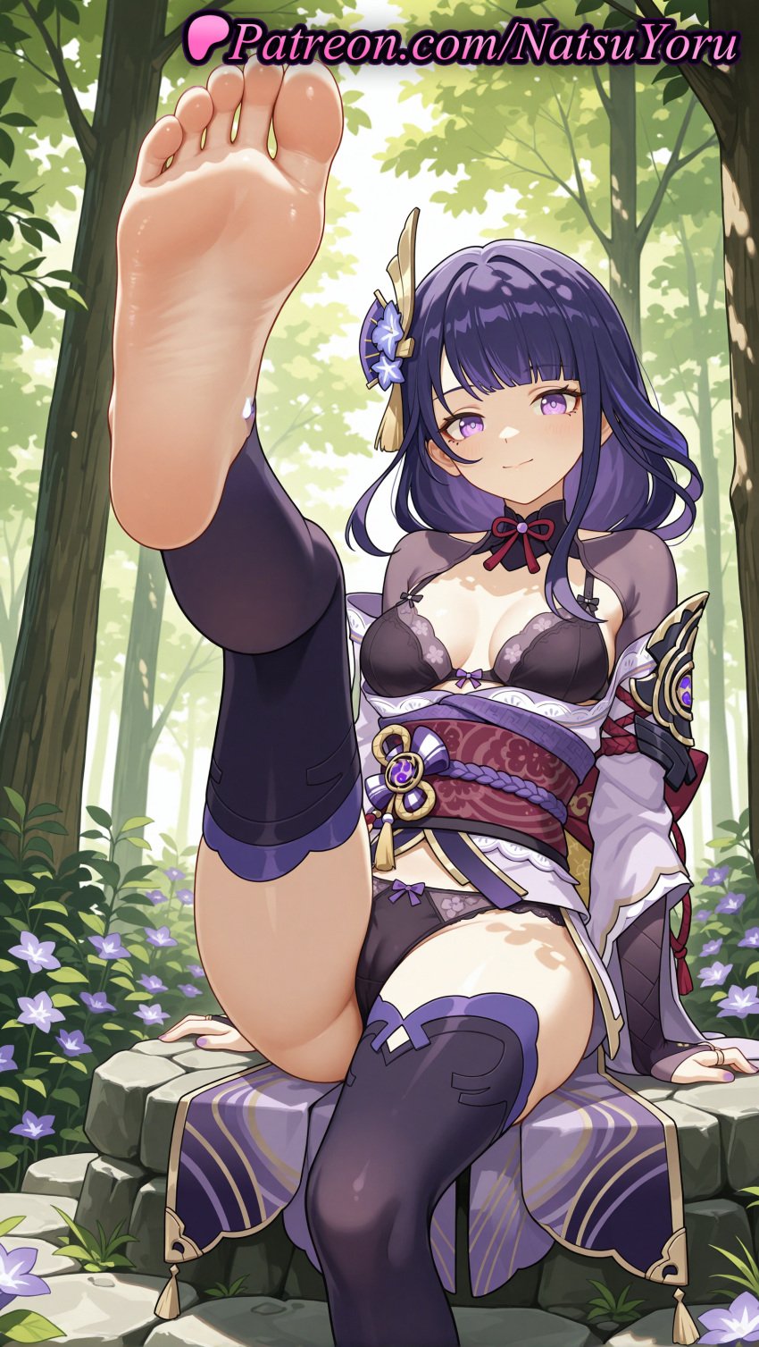 1girls ai_generated anime anime_style asian bangs barefoot black_bra black_panties black_thighhighs blush bow_panties bra braid breasts bridal_gauntlets bust busty cameltoe cleavage closed_mouth feet female female_focus female_only fetish flower foot_fetish foot_focus foot_out_of_frame foot_up foreshortening forest genshin_impact hair_flower hair_ornament hentai hi_res high_quality high_resolution highres japanese_clothes kimono lace-trimmed_panties large_breasts leg_up legs long_hair long_sleeves looking_at_viewer medium_breasts mole mole_under_eye nail_polish natsuyoru nature no_shoes obi obiage obijime off_shoulder outdoors panties pantsu patreon pov_feet presenting_foot purple_bra purple_eyes purple_flower purple_hair purple_kimono purple_nails purple_panties purple_thighhighs raiden_shogun sash shrug_(clothing) sitting smile soles solo solo_female thighhighs thighs toes tree underwear vision_(genshin_impact) voluptuous voluptuous_female wafuku wide_sleeves