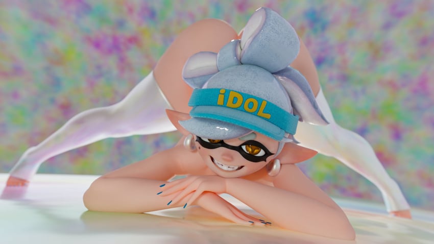 1girls 3d choker female female_only grin inkling inkling_girl light-skinned_female light_skin looking_at_viewer marie_(splatoon) mole pointy_ears splatoon tlittleginny white_hair