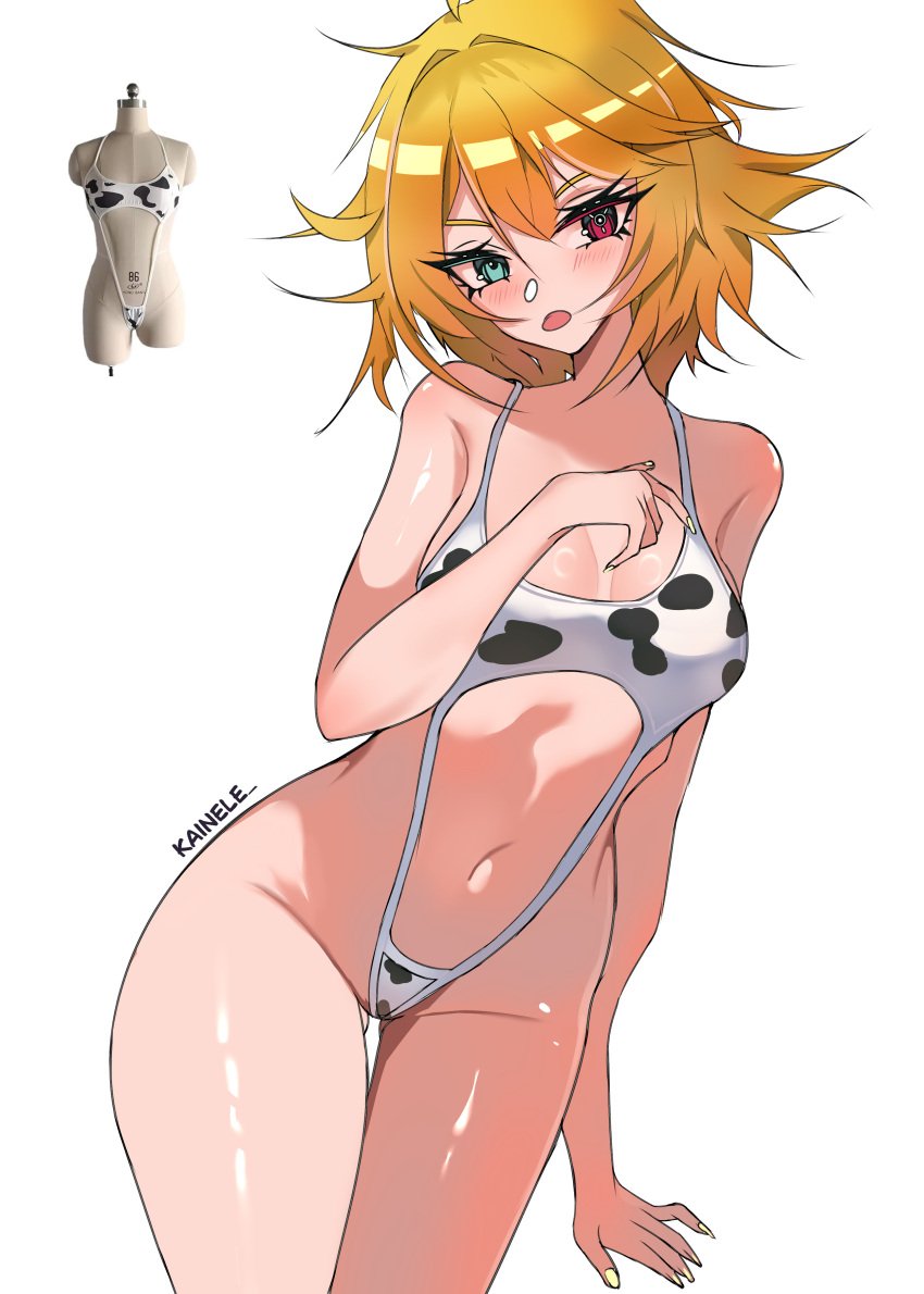 bikini blonde_hair breasts cow_print cowkini dokibird dokibird_(bounty_hunter) dokibird_(vtuber) kainele light-skinned_female short_hair virtual_youtuber