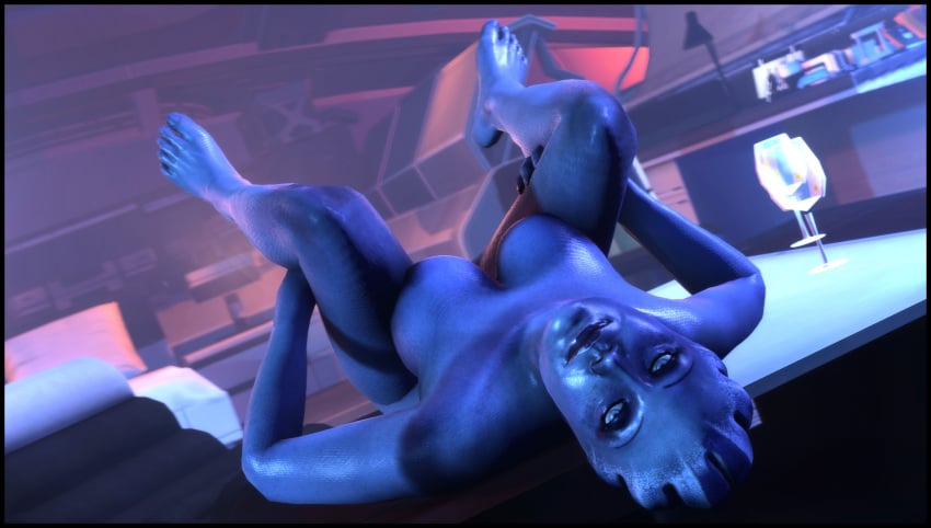 3d 3d_(artwork) asari foab30 legs_up liara_t'soni looking_at_viewer looking_back mass_effect solo solo_female