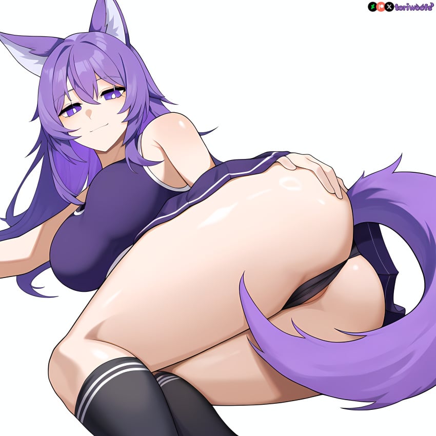 1girls ai_generated ass ass_focus ass_grab big_breasts big_breasts breasts breasts breasts breasts curvy cute dog_ears dog_girl doggirl female female female_focus female_only highres hips huge_boobs huge_breasts kemonomimi light_skin light_skinned_female long_hair panties patreon_username petgirl petite purple_ears purple_eyes purple_hair purple_tail self_upload skirt thick_thighs thighhighs thighs tori toriwoofs watermark wavy_hair white_skin white_skinned_female wide_hips wolf_ears