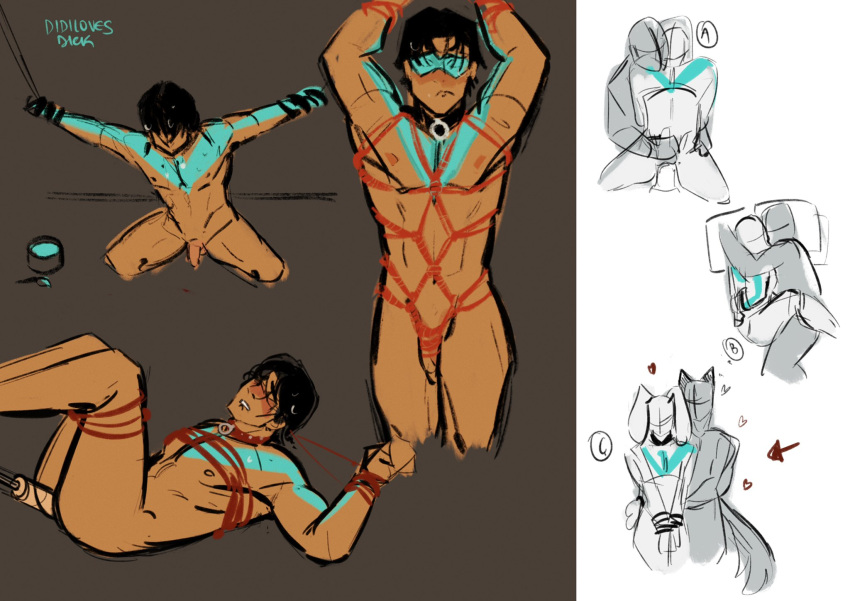 dc dc_comics dick_grayson male male_only nightwing thong tied_up underwear