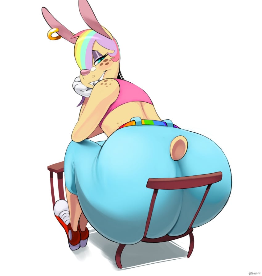 big_ass big_ass_(male) big_butt blue_eyes blue_pants bunny_ears bunny_girl bunny_tail femboy furry furry_female furry_only girly male male_focus multicolored_hair vimhomeless