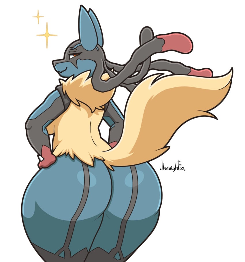 big_ass big_breasts breasts bubble_butt female female_lucario furry furry_female furry_only huge_ass huge_breasts jhenightfox lucario mega_lucario pokemon pokemon_(species) thick_thighs wide_hips