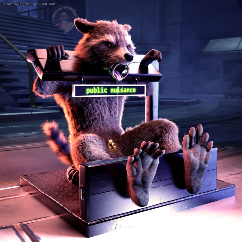 3d_(artwork) 5_toes absurd_res blender_(artwork) bondage bondage bound chastity_(disambiguation) chastity_cage chastity_device claws digital_media_(artwork) feet guardians_of_the_galaxy hi_res mammal marvel paws procyonid raccoon rocket rocket_raccoon stormrider toes