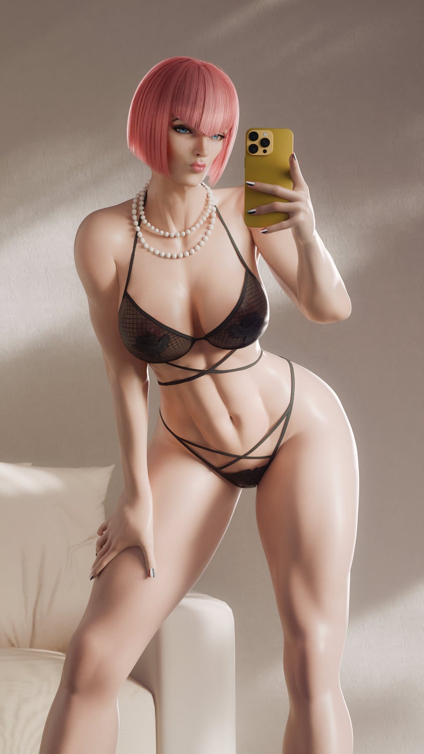 1girls 3d 3d_(artwork) athletic athletic_female big_breasts blue_eyes cellphone female female_focus female_only female_torso fugtrup manon_legrand necklace short_hair solo solo_female solo_focus street_fighter street_fighter_6