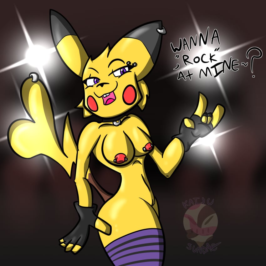 abigail anthro breasts collar ear_piercing female furgonomics furry-specific_piercing kaijusundae mammal nintendo nipple_piercing nipples nude piercing pikachu pokemon punk pussy rodent solo tail_piercing text video_games