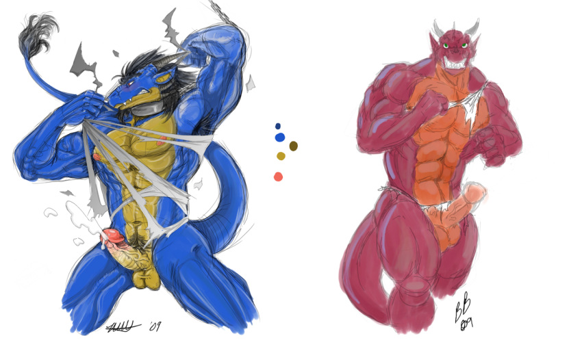 2009 abs armpit_hair balls beastly_bahamunt beastlybahamut blue_body clothing cum dragon erection male male_only muscular muscular_male navel nidhogg_(character) nipples penis pubes ragnarokdragon scalie simple_background sketch solo torn_clothing white_background