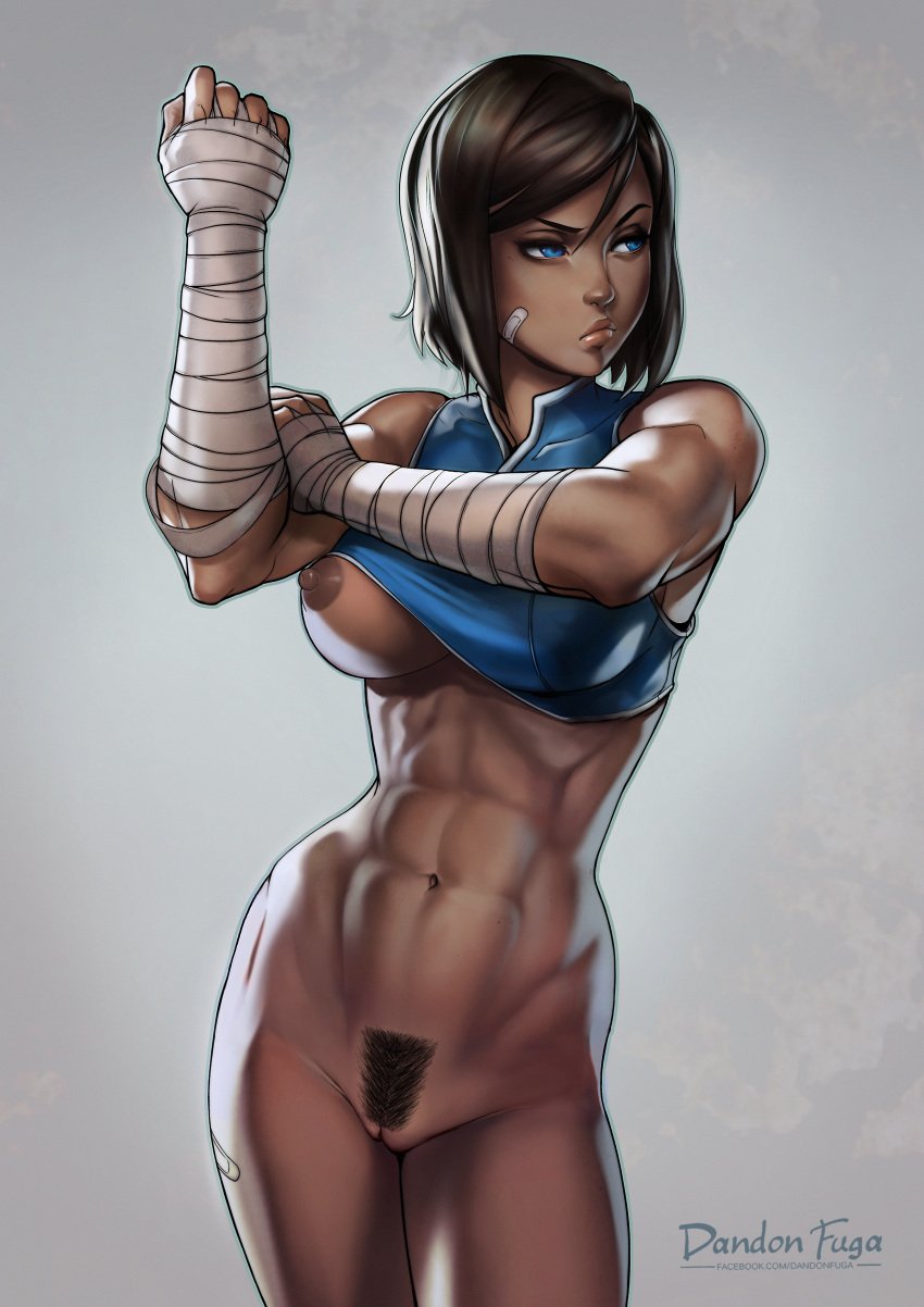 1girls abs artist_signature avatar_legends bandaged_arm bandages bandaid bandaid_on_face bare_hips bare_midriff bare_shoulders belly big_breasts blue_eyes bottomless breast_slip breasts brown_hair clenched_hand closed_mouth clothing collar color colored contrapposto cowboy_shot crop_top dandon_fuga dark-skinned_female dark_skin edit extremely_large_filesize female female_only hair_between_eyes hairy_pussy half-closed_eyes half-dressed hand_on_own_arm high_resolution hips holding_arm hourglass_figure korra labia large_breasts large_filesize legs lips looking_to_the_side midriff mouth muscle muscular muscular_female navel nickelodeon nipples no_panties one_breast_out partially_clothed partially_nude plump_lips pubic_hair pussy pussy_focus serious short_hair shoulders solo solo_focus sportswear standing stomach straight_hair the_avatar the_legend_of_korra thighs toned toned_female vagina very_high_resolution vulva water_tribe