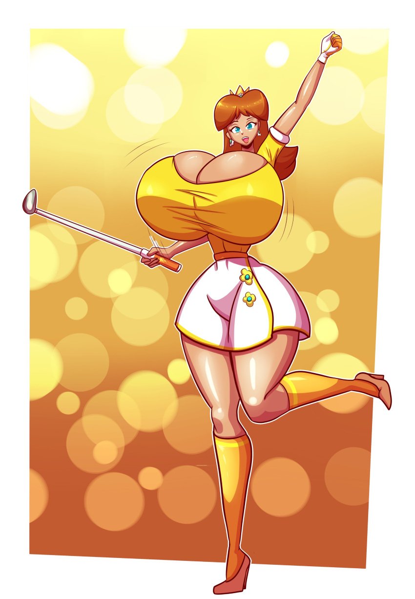 ass_bigger_than_head ass_focus barely_clothed big_ass big_breasts boob_window breasts_bigger_than_head clothed female female_only huge_ass huge_breasts hyper_ass mario_(series) mario_golf nintendo no_bra no_underwear princess_daisy schnauzercito sideass sideboob useless_clothing