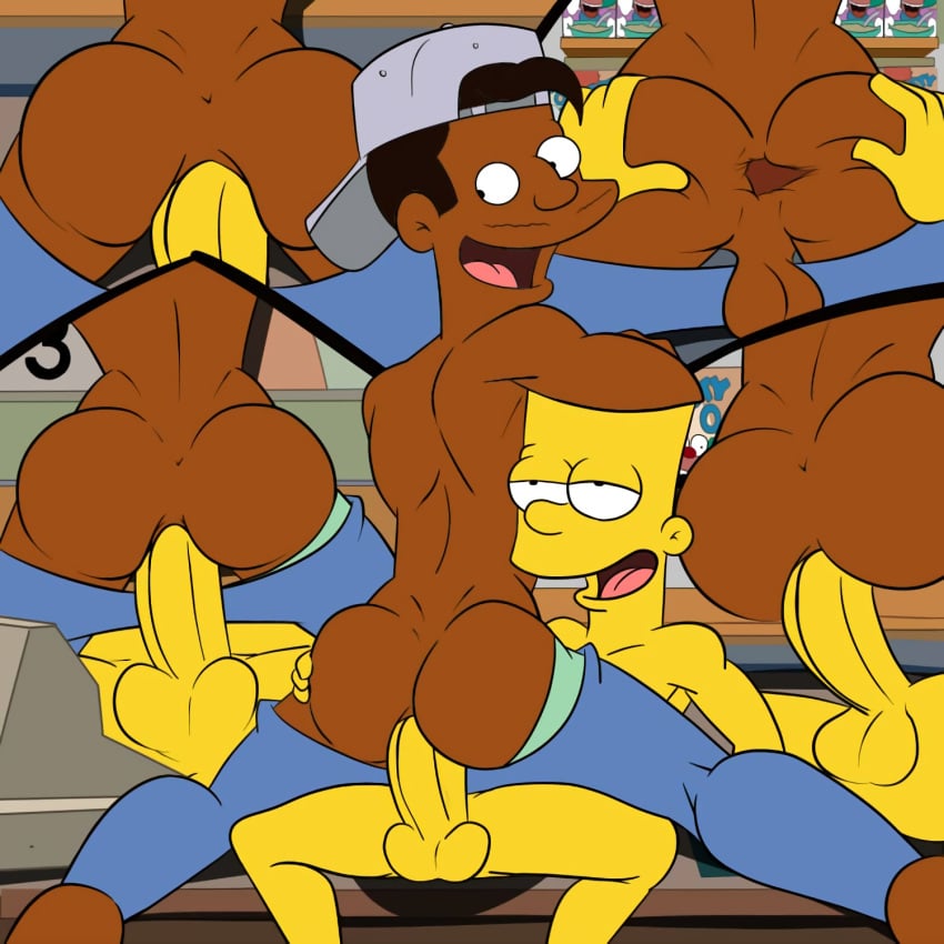 anal apu ass bart_simpson cap dark-skinned_male gaping_anus gay human interracial iyumiblue jay_nahasapeemapetilon male_only penis testicles the_simpsons