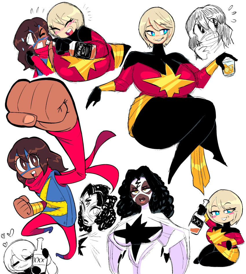 1girls 3girls big_ass big_breasts blonde_hair blue_eyes blush captain_marvel carol_danvers huge_ass huge_breasts ilikestuffdoyou kamala_khan marvel marvel_comics ms._marvel ms._marvel_(carol_danvers) superheroine theguywhodrawsalot thick_thighs