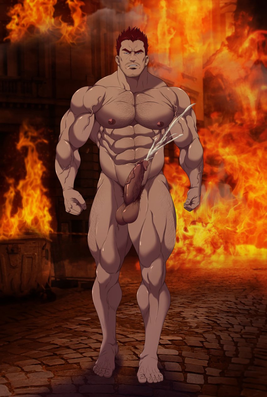 1boy abs balls bara beard_stubble beefy biceps big_areola big_balls big_breasts big_penis blue_eyes boku_no_hero_academia boner burning burning_building chest_hair clenched_hand clenched_teeth completely_nude cum cum_explosion cum_fountain cum_string cum_trail cumshot daddy dark_lighting dark_penis dilf ejaculation endeavor_(boku_no_hero_academia) endeavor_(my_hero_academia) enji_todoroki erection excessive_pubic_hair fire flame foreskin_folds frown full_body hands-free happy_trail hi_res hunk leg_hair looking_at_viewer male male_breasts male_only manly mature_male muscles muscular muscular_arms muscular_legs muscular_male muscular_thighs mustache_stubble my_hero_academia navel nude on_fire oppai orgasm outdoor_nudity outdoors pecs pissed_off pubic_hair quadriceps realistic_background realistic_textures red_hair ryans semen short_hair six_pack solo standing thick_arms thick_cum thick_eyebrows thick_neck thick_penis thick_thighs thunder_thighs tiled_floor tough_guy uncensored veiny_arms veiny_legs veiny_muscles veiny_penis walking