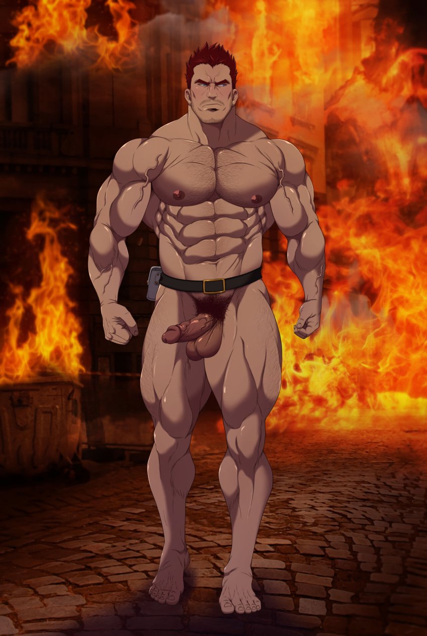 1boy abs balls bara beard_stubble beefy belt belt_only belt_pouch biceps big_areola big_balls big_breasts big_penis blue_eyes blush boku_no_hero_academia boner burning burning_building chest_hair clenched_hand completely_nude daddy dark_lighting dark_penis dilf embarrassed endeavor_(boku_no_hero_academia) endeavor_(my_hero_academia) enji_todoroki erection excessive_pubic_hair fire flame foreskin_folds frown full_body happy_trail hi_res hunk leg_hair looking_away male male_breasts male_only manly mature_male muscles muscular muscular_arms muscular_legs muscular_male muscular_thighs mustache_stubble my_hero_academia navel nude on_fire oppai outdoor_nudity outdoors pecs pubic_hair quadriceps realistic_background realistic_textures red_hair ryans short_hair six_pack solo standing thick_arms thick_eyebrows thick_neck thick_penis thick_thighs thunder_thighs tiled_floor tough_guy uncensored veiny_arms veiny_legs veiny_muscles veiny_penis walking