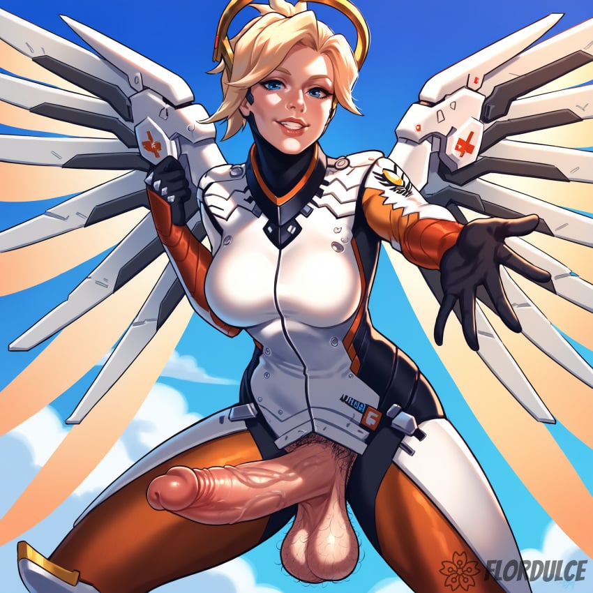 1futa ai_generated angela_ziegler ball_hair balls blizzard_entertainment blonde_hair blue_eyes clothed clothing erect_penis erection exposed_penis flordulce flying futa_only futanari hairy_balls hairy_testicles in_the_air mercy mercy_(overwatch) outdoors overwatch penis penis_out pubic_hair sky smile solo_futa testicles wings