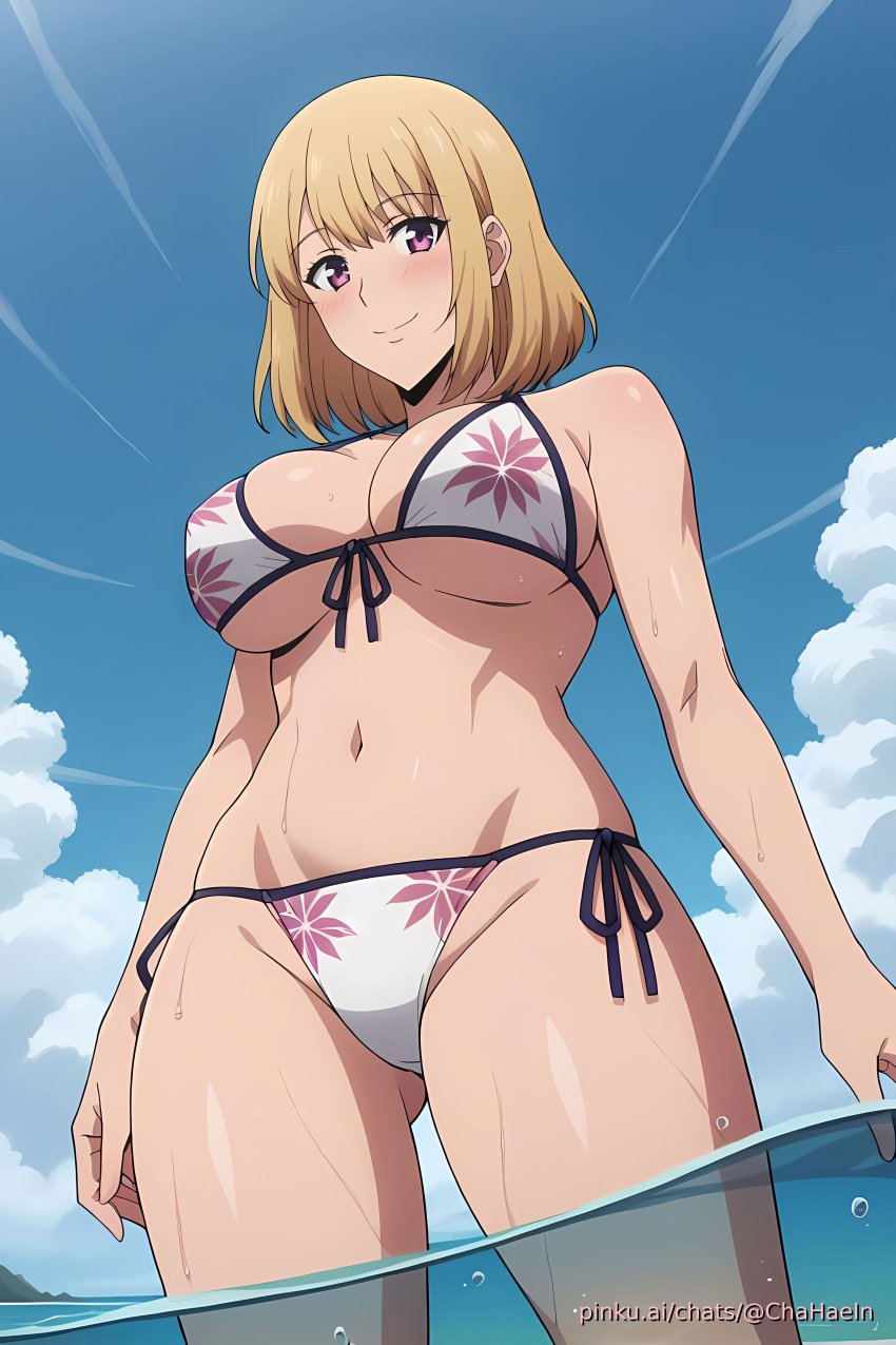 ai_generated aichat beach breasts candid cha_hae_in ecchi female girl pinku pinku.ai pinkuai solo_leveling thighs water wikini