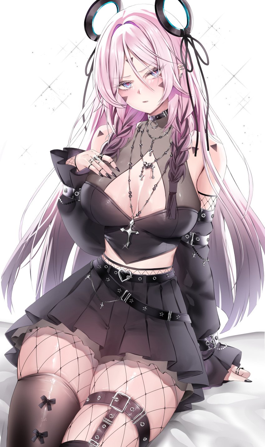 1girls absurd_res breasts citlali_(genshin_impact) cleavage female female_focus female_only genshin_impact goth goth_girl hi_res large_breasts light-skinned_female light_skin looking_at_viewer pink_hair solo thighs vitaminechan white_background