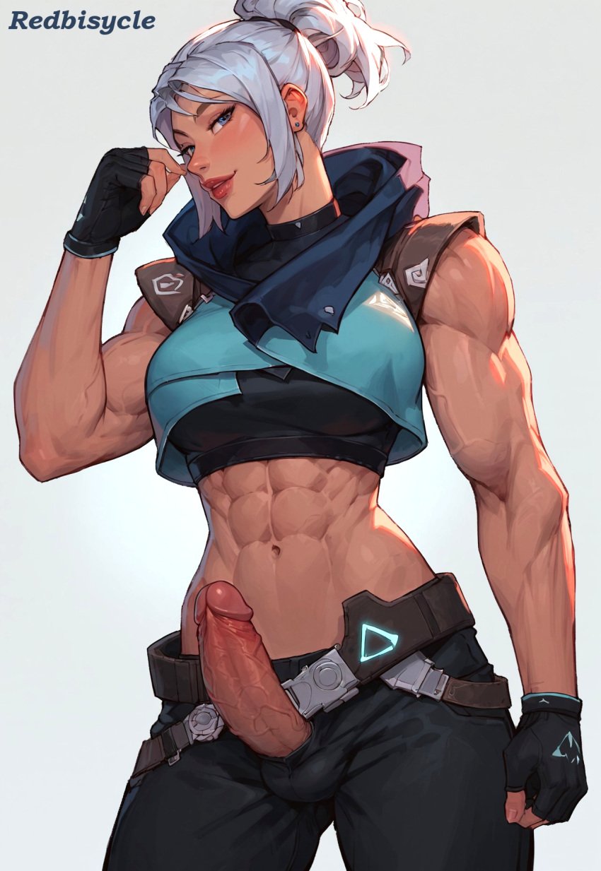 1futa abs ai_generated athletic athletic_futanari balls bangs belly_button belt big_penis blue_eyes breasts clothed clothing crop_top dickgirl ear_piercing erect_penis erection fingerless_gloves fit fit_futanari futa_only futanari jett_(valorant) large_penis looking_at_viewe midriff muscular muscular_arms muscular_futanari navel penis penis_out ponytail redbisycle thick_arms thick_penis valorant veiny_arms veiny_muscles veiny_penis white_hair