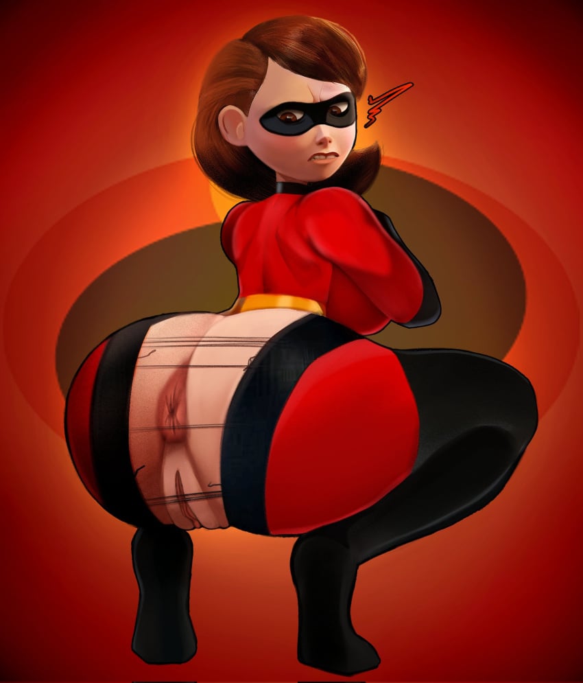 anus ass ass_focus big_ass big_butt brown_hair crabtopus disney elastigirl helen_parr large_anus looking_back pussy ripped_clothes ripped_clothing short_hair solo squatting tagme the_incredibles