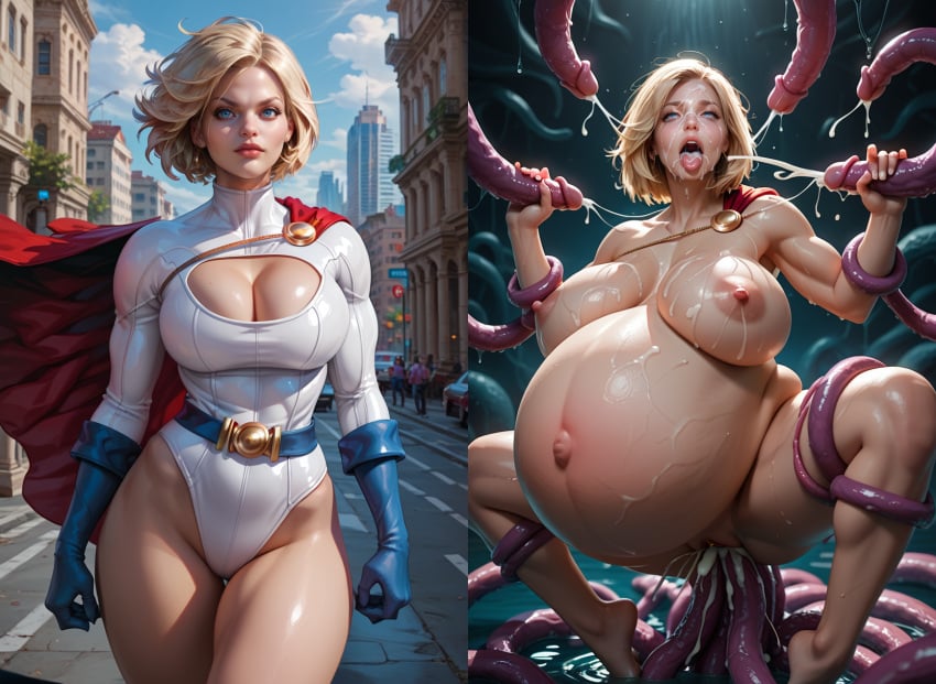 ahe_gao ai_generated before_and_after big_belly bukkake cum cum_everywhere defeated defeated_heroine power_girl pregnant rape tentacle tentacle_rape tentacle_sex